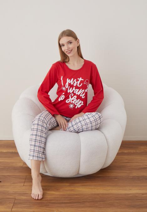 Pijama Dama Craciun ,maneca lunga ,pantaloni lungi,Engros